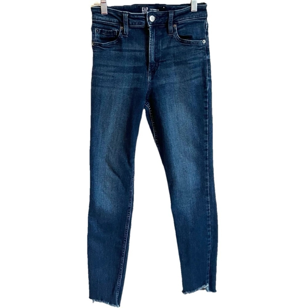 GAP High Rise Universal Jean Legging Dark Wash Distressed Hem Size 4 Stretch